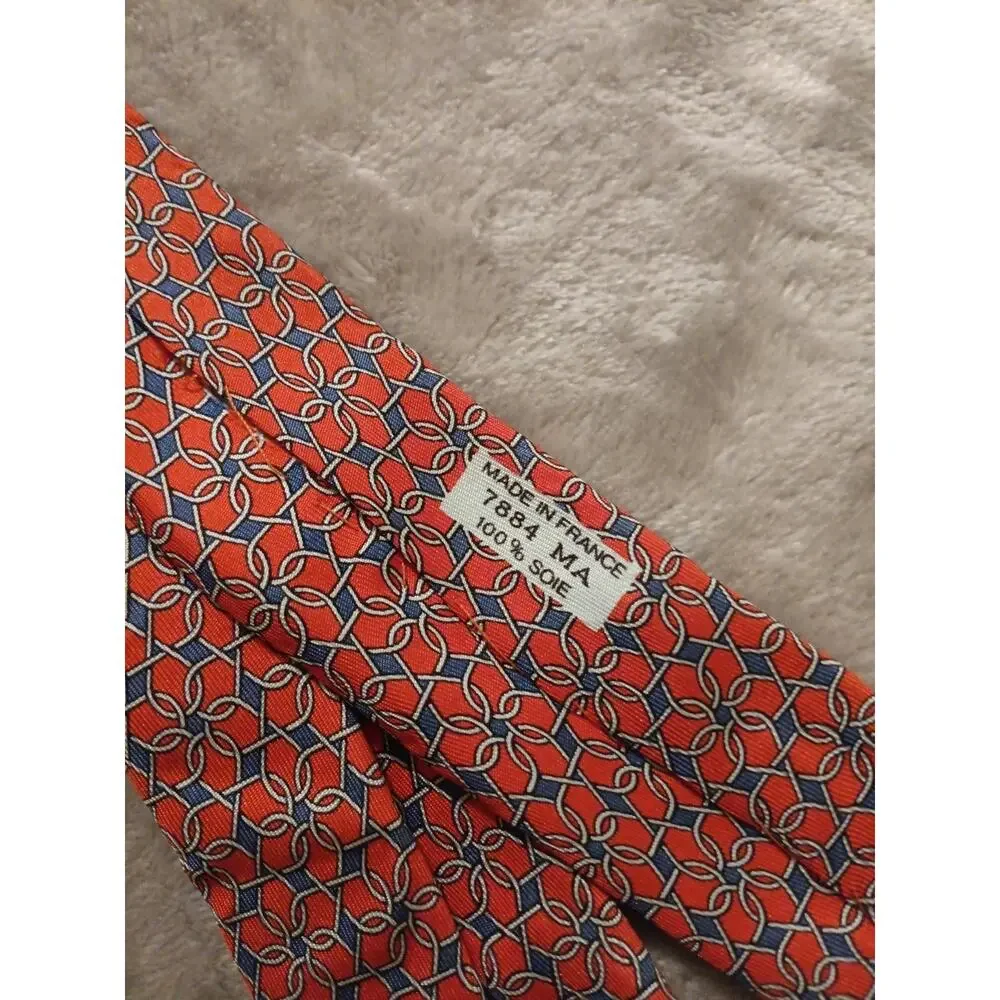 HERMÈS Men's 100% Silk Designer Tie Geometric Pattern 7884 MA 58L x 3.5W *Read